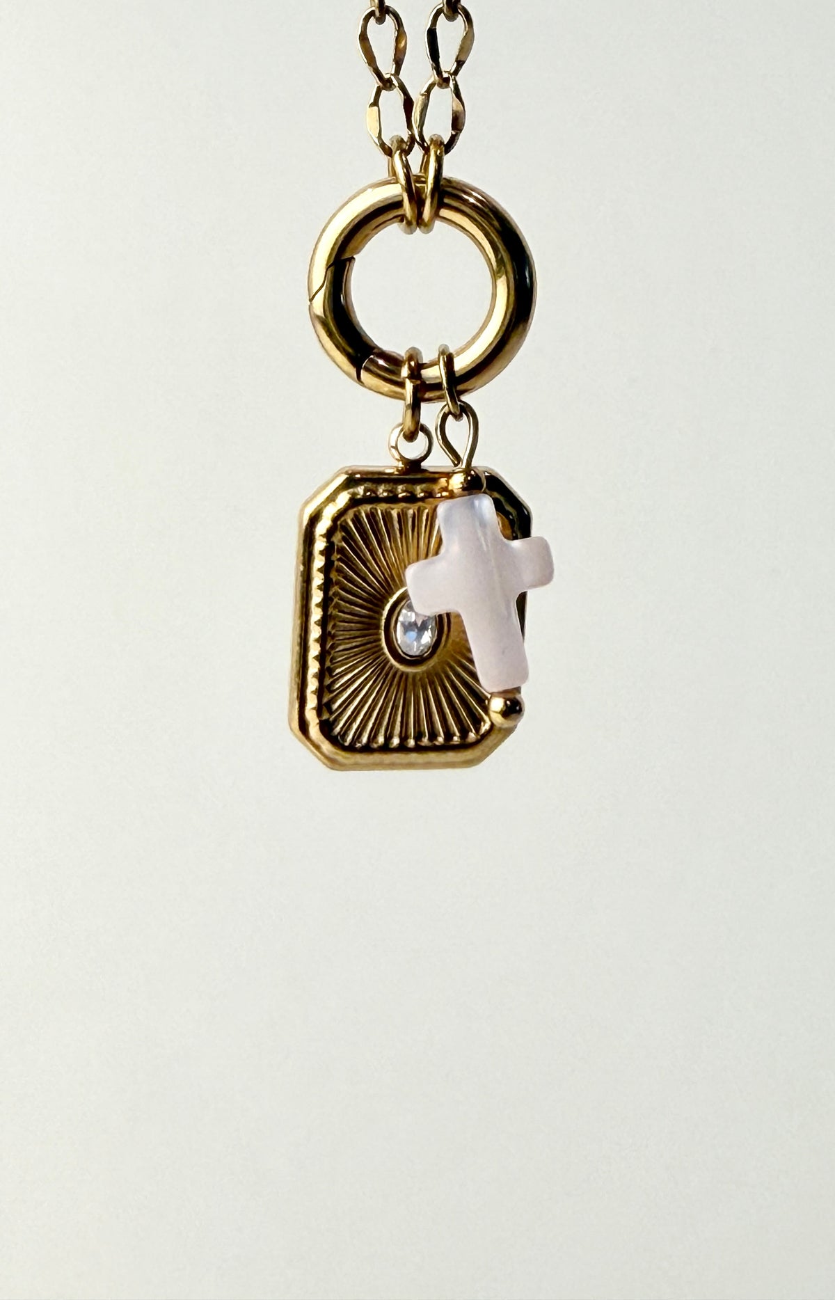 Pink Mother of Pearl Cross Charm