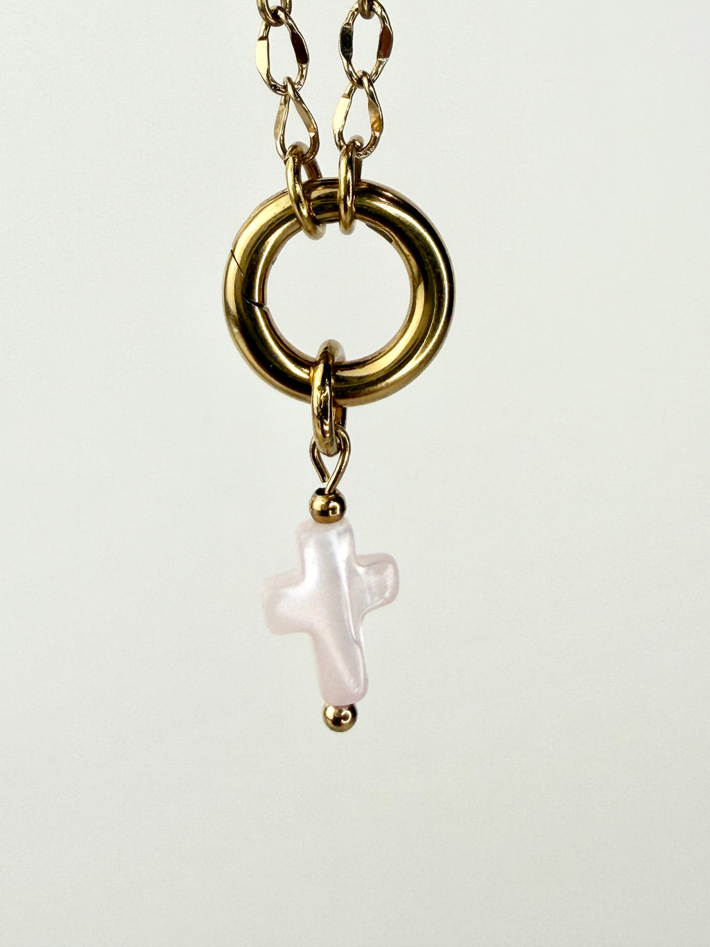 Pink Mother of Pearl Cross Charm