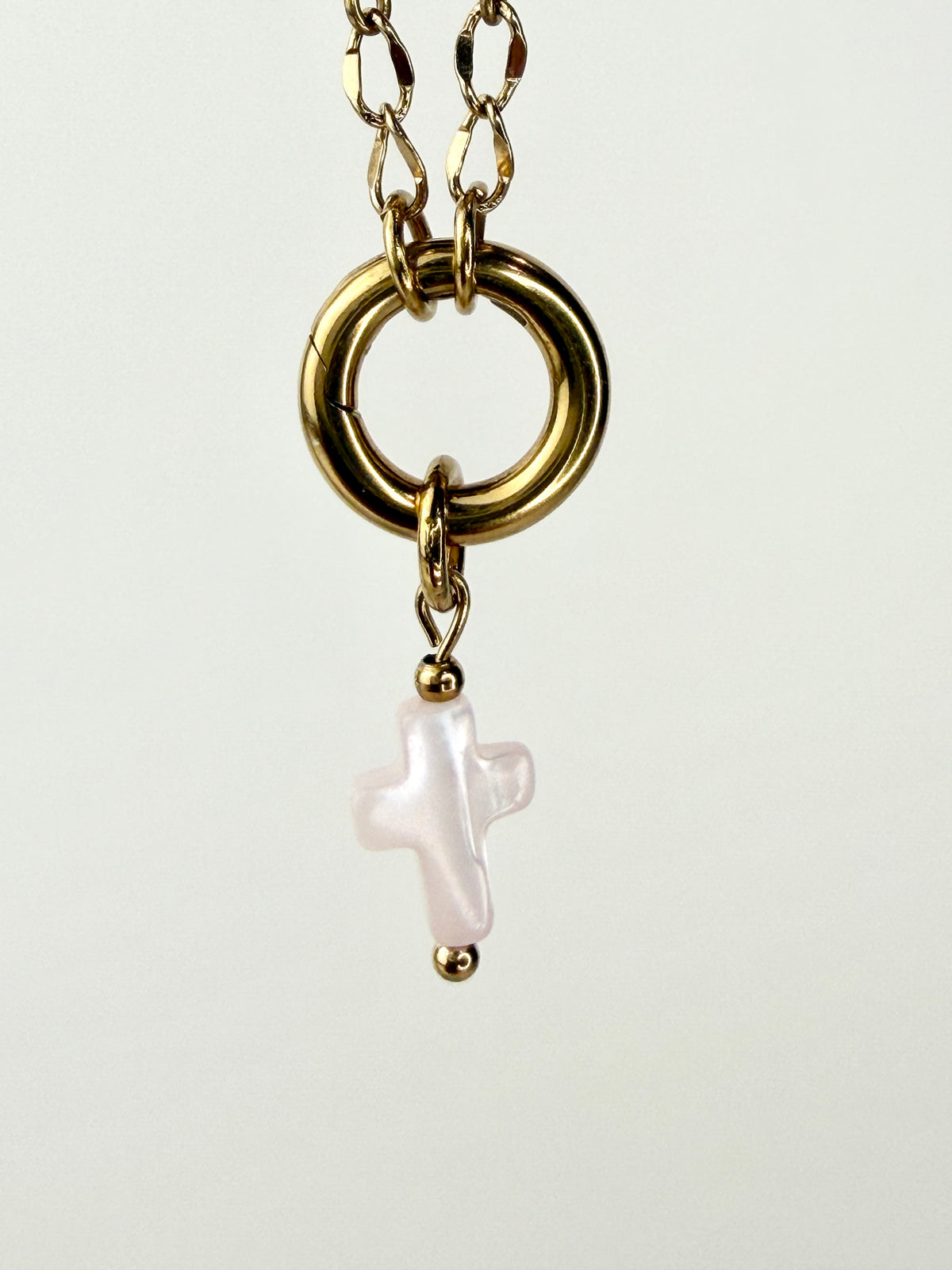 Pink Mother of Pearl Cross Charm
